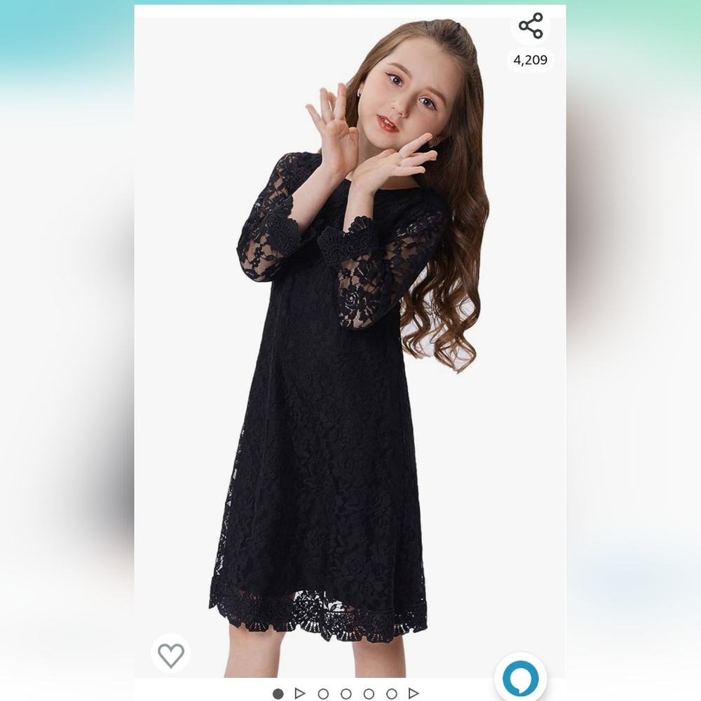 Black Lace Elbow length youth dress
